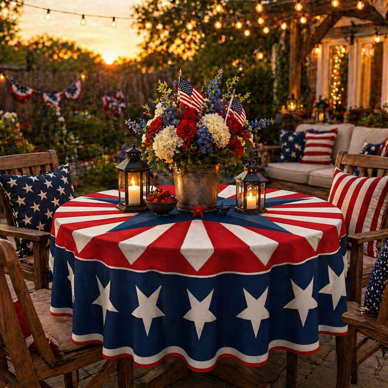 🔥HOT SELLER！Patriotic Starburst Tablecloth⭐🎆 | Round & Rectangle All Sizes Available