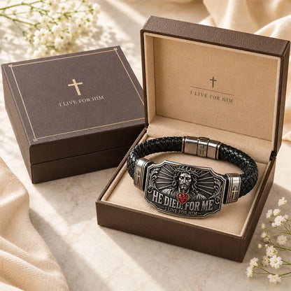 I Live for Him He Died for Me Christian Cross Braided Bracelet Gift Box Set