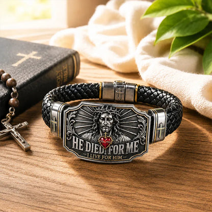 I Live for Him He Died for Me Christian Cross Braided Bracelet Gift Box Set