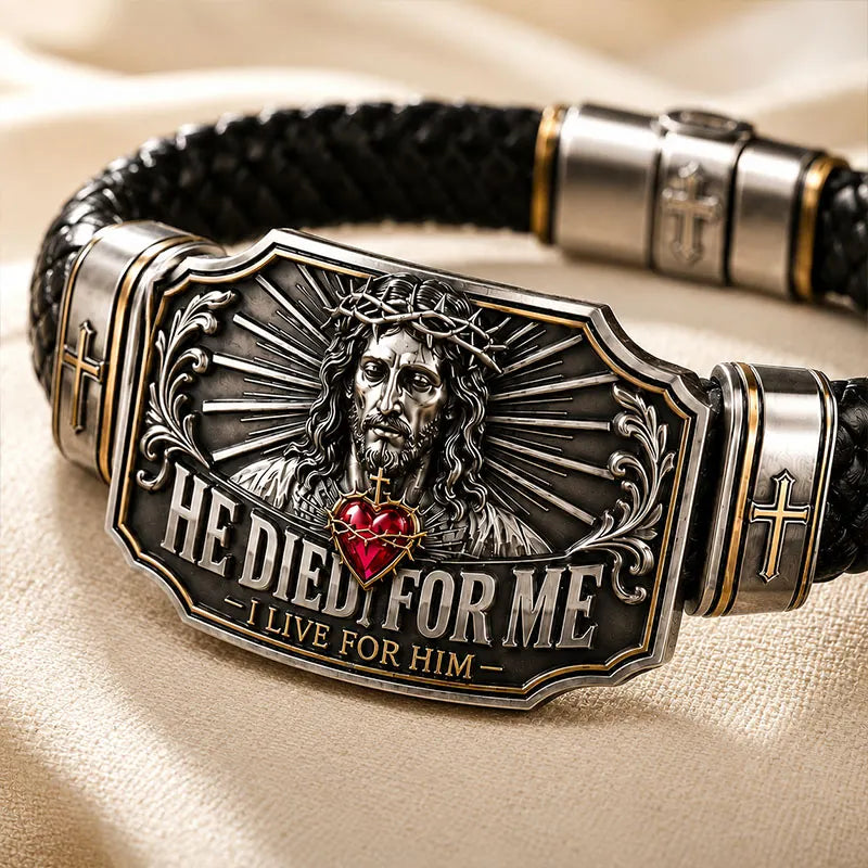 I Live for Him He Died for Me Christian Cross Braided Bracelet Gift Box Set