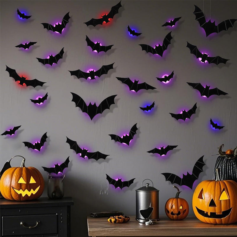Glowing 3D LED Flying Bat Wall Decor (12–120 Pcs Set) — Instant Haunted Atmosphere