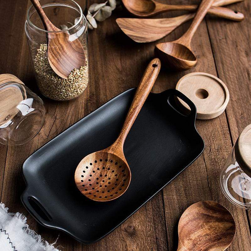 🌿 100% Pure Teak Wooden Kitchen Utensils – No Harsh Chemicals, Gentle on All Cookware🍴