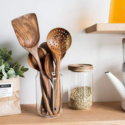 🌿 100% Pure Teak Wooden Kitchen Utensils – No Harsh Chemicals, Gentle on All Cookware🍴