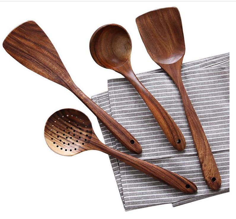 🌿 100% Pure Teak Wooden Kitchen Utensils – No Harsh Chemicals, Gentle on All Cookware🍴