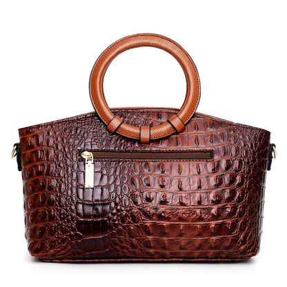 Women Croc Embossed Ring Handle Handbag