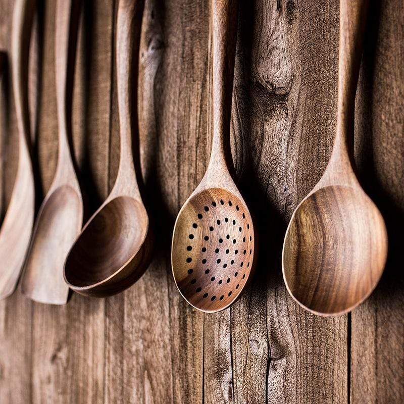 🌿 100% Pure Teak Wooden Kitchen Utensils – No Harsh Chemicals, Gentle on All Cookware🍴