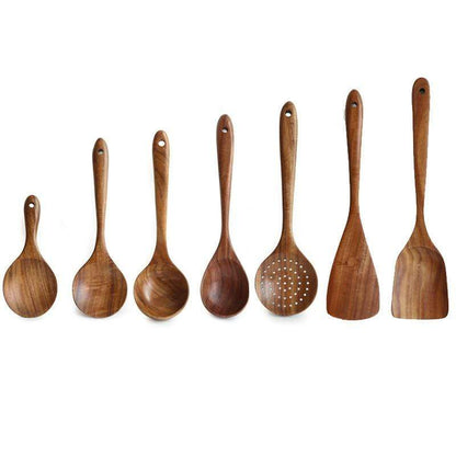 🌿 100% Pure Teak Wooden Kitchen Utensils – No Harsh Chemicals, Gentle on All Cookware🍴