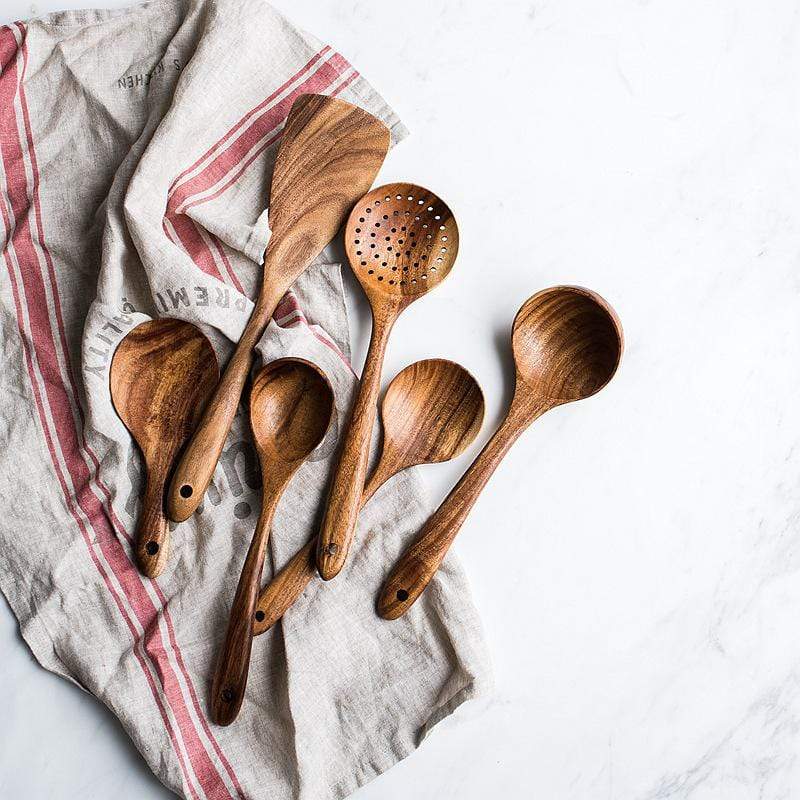 🌿 100% Pure Teak Wooden Kitchen Utensils – No Harsh Chemicals, Gentle on All Cookware🍴