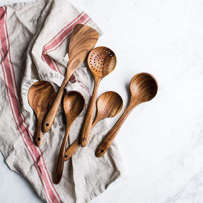 🌿 100% Pure Teak Wooden Kitchen Utensils – No Harsh Chemicals, Gentle on All Cookware🍴