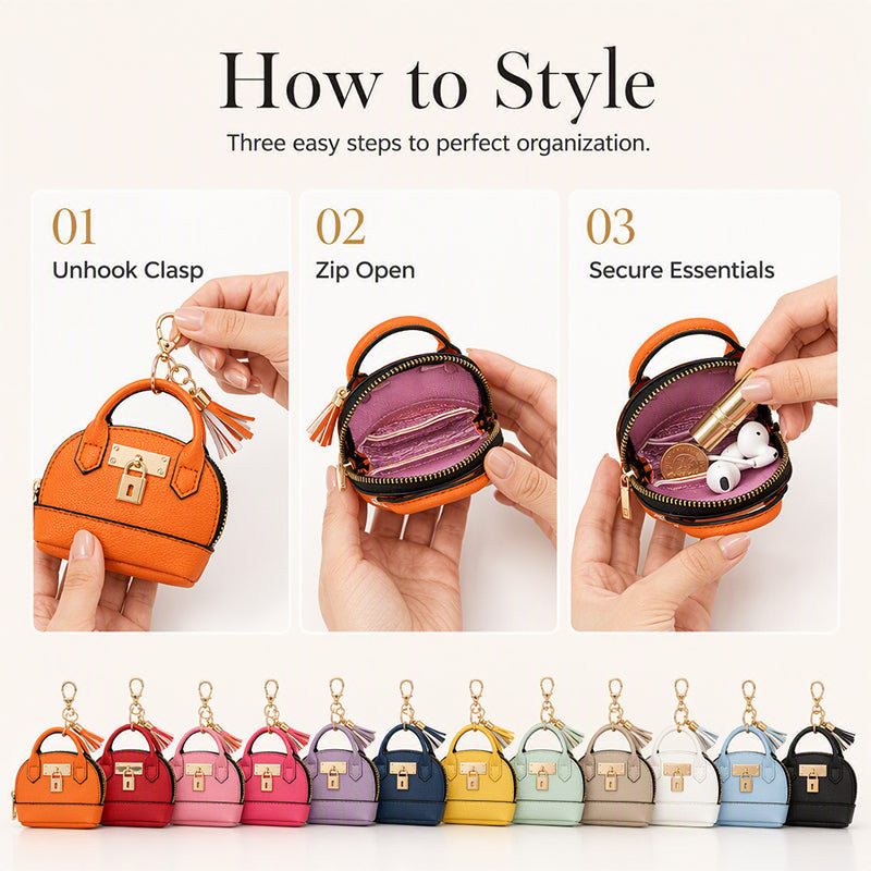 🔥Buy 3 Get 1 Free 🐚 Mini Shell Bag Keychain – PU Leather Lipstick Coin Purse with Golden Padlock & Tassel ✨