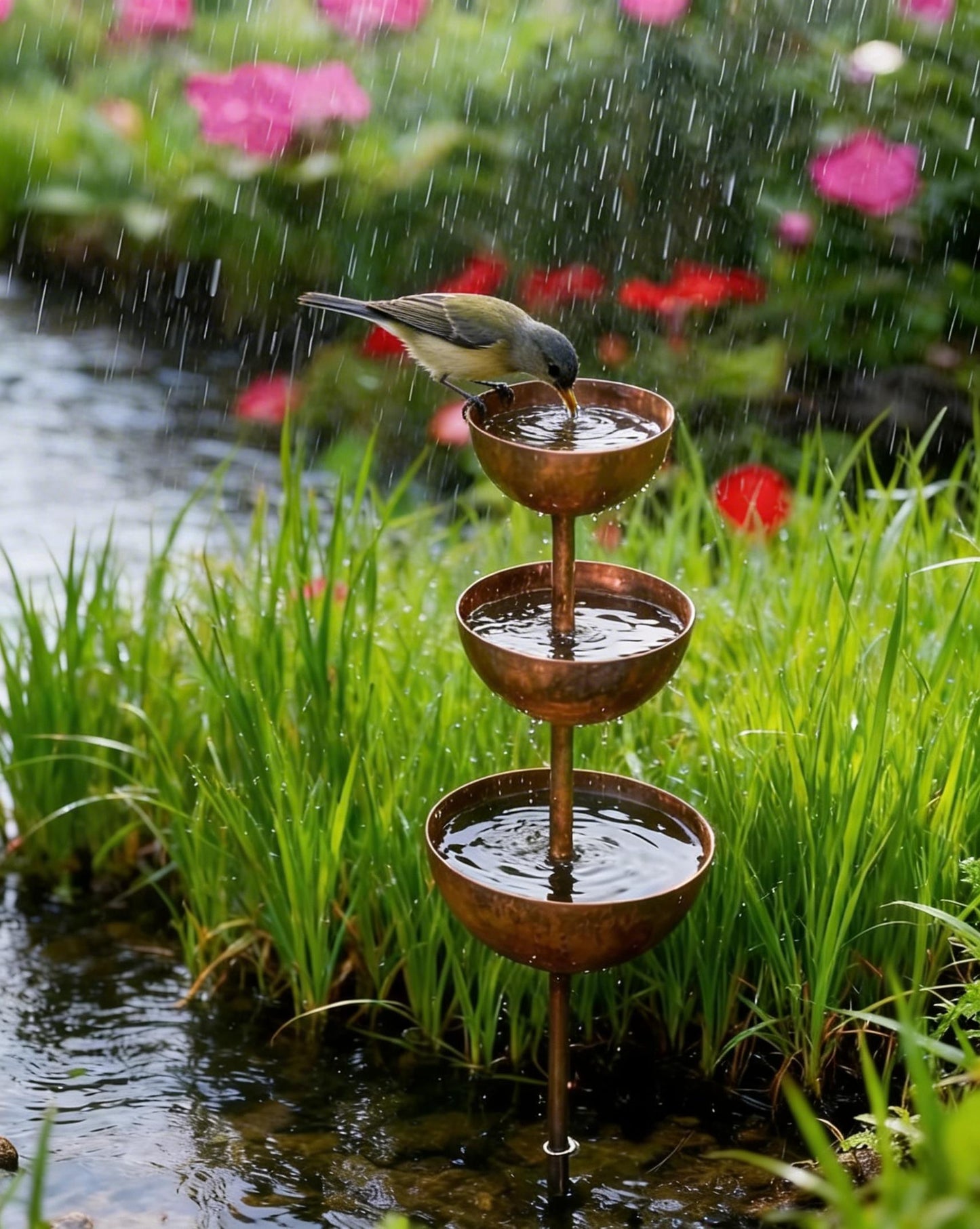 🌧️🐦 Rain Catcher Garden Stake – Charming Metal Bird Plant Support