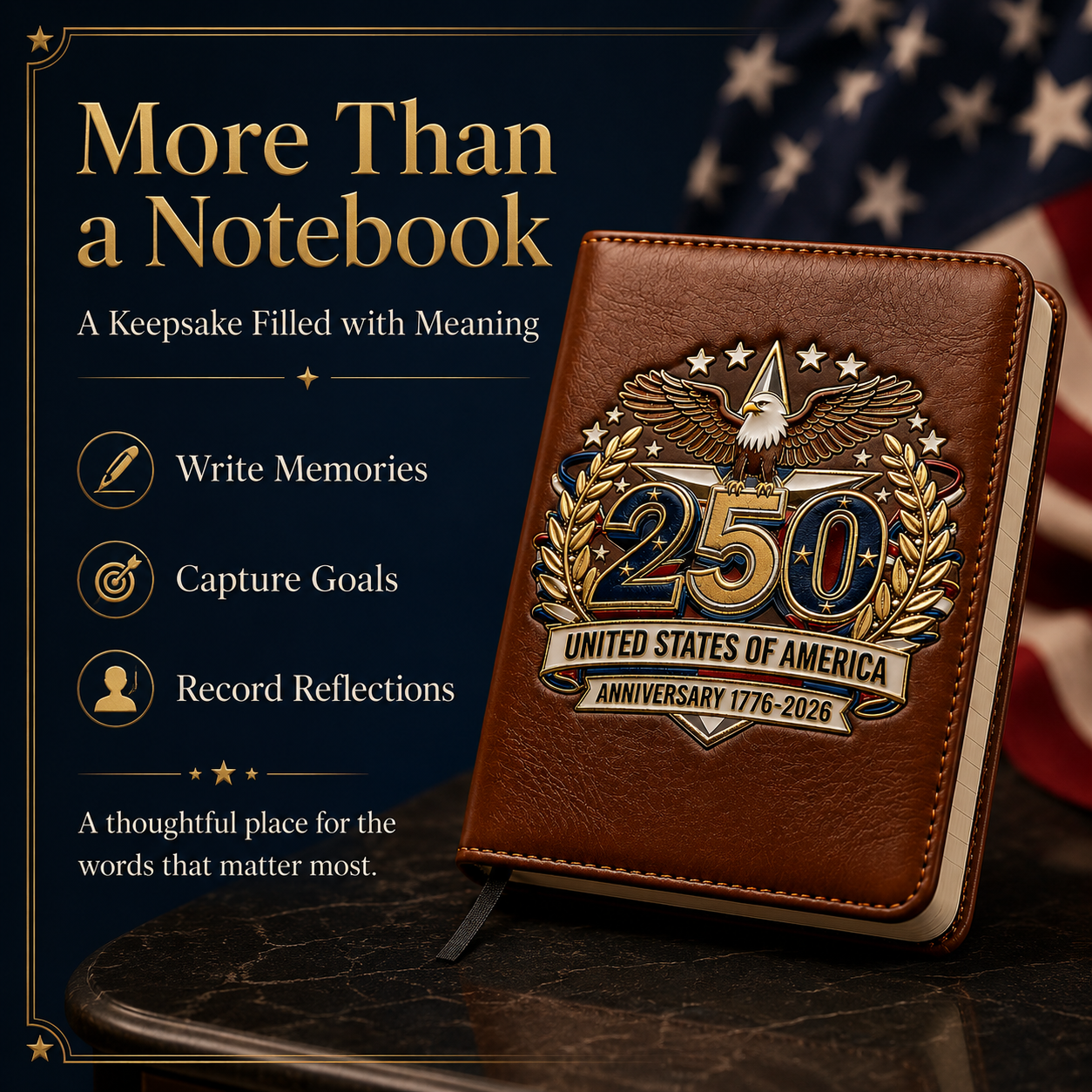 USA 250th Anniversary Notebook &amp; Pen Set A Meaningful Patriotic Gift🎁