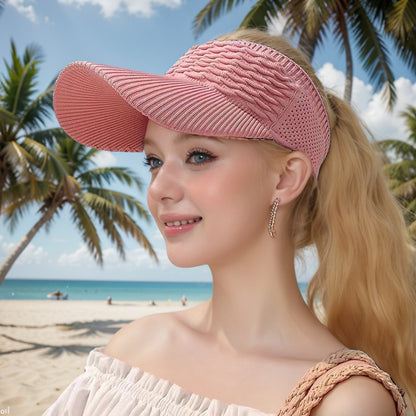 👒 Women's High Ponytail Sun Visor Hat – Breathable Open-Top UV Protection Cap for Running, Beach & Travel