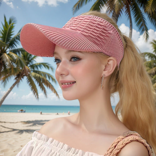 👒 Women's High Ponytail Sun Visor Hat – Breathable Open-Top UV Protection Cap for Running, Beach & Travel