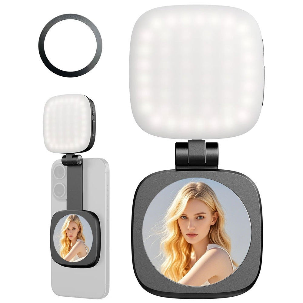 Magnetic Snap-On Ring Light with Mirror – Rechargeable LED Selfie Light for iPhone 17 Pro Max