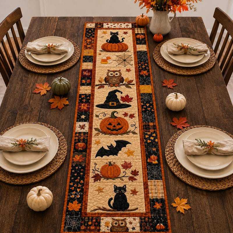 🍂 Autumn Spell Quilted Table Runner – Instant Cozy Fall & Halloween Vibe 🎃