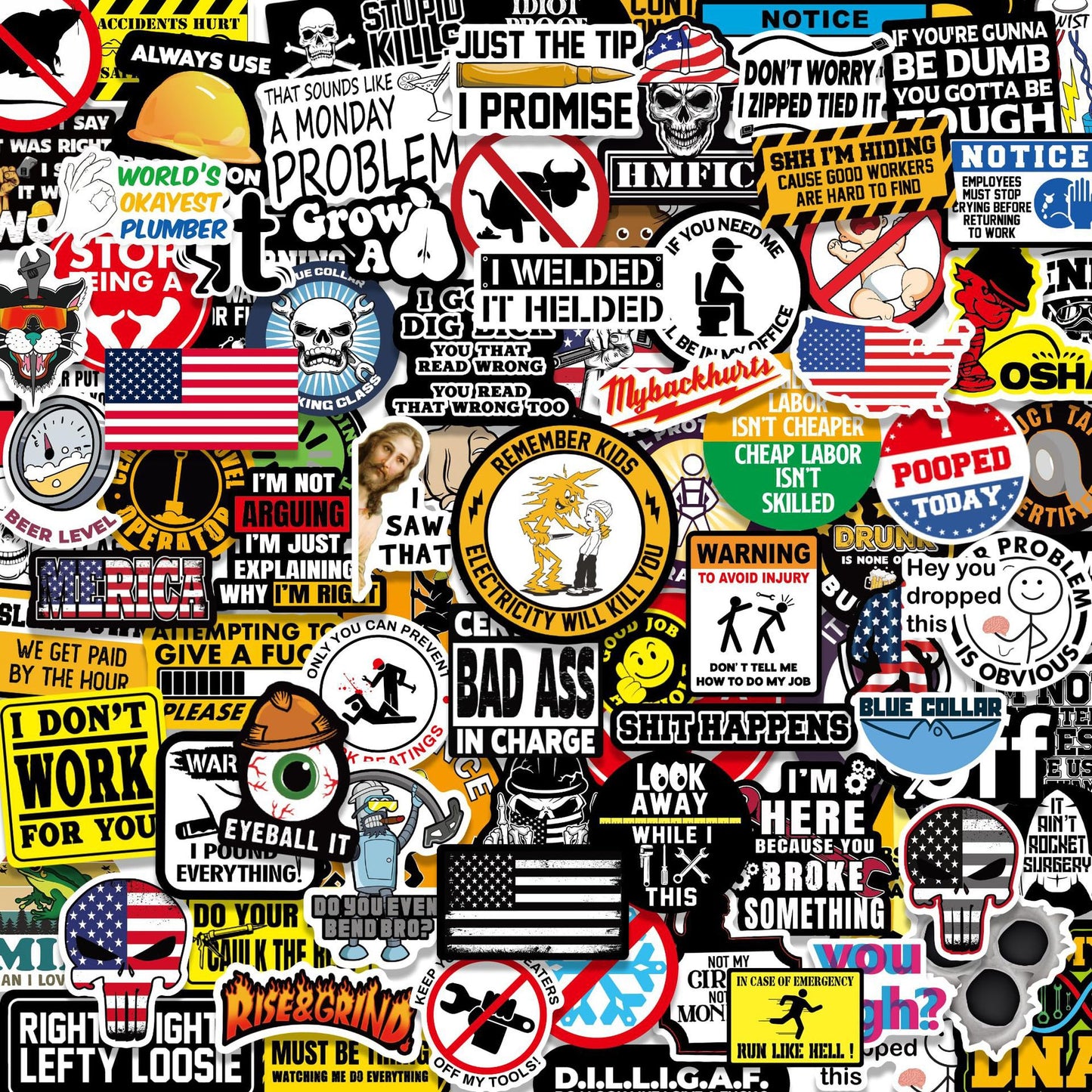 🔥🔥150Pcs Blue Collar Funny Stickers 👷‍♂️