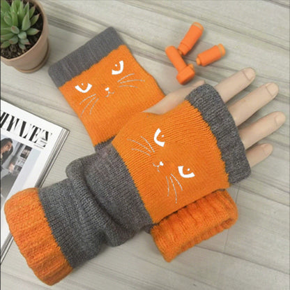 ❄️Women’s Knitted Fingerless Gloves with Cute Cat – Cozy, Stylish & Practical Winter Hand Warmers 🐾