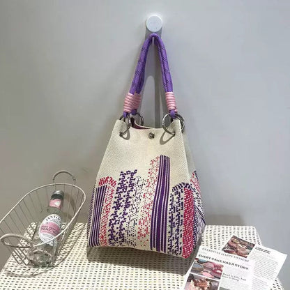 👜🏅Boho Woven Polyester Bucket Bag