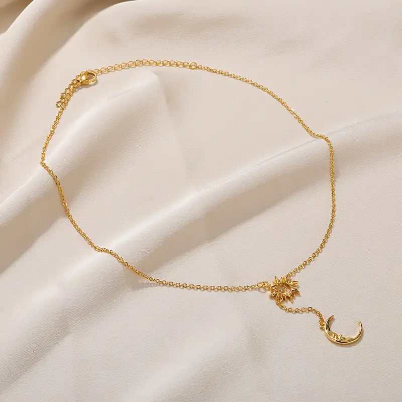 Sun Moon Pendant Necklace Daily Wear