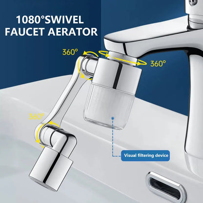 1080° Swivel Faucet Filter Set with 5 Filters, 3 Adapters, 2 Modes Faucet Extender Aerator