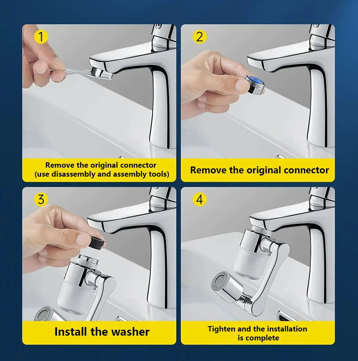 1080° Swivel Faucet Filter Set with 5 Filters, 3 Adapters, 2 Modes Faucet Extender Aerator