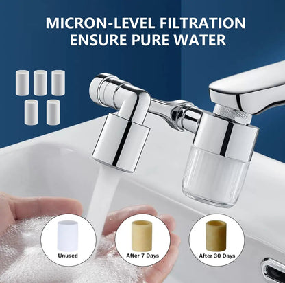 1080° Swivel Faucet Filter Set with 5 Filters, 3 Adapters, 2 Modes Faucet Extender Aerator