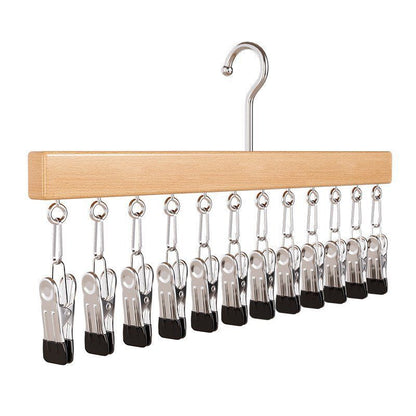 Wooden Hat Organizer, 12 Clip Wall Hanger for Caps & Clothing