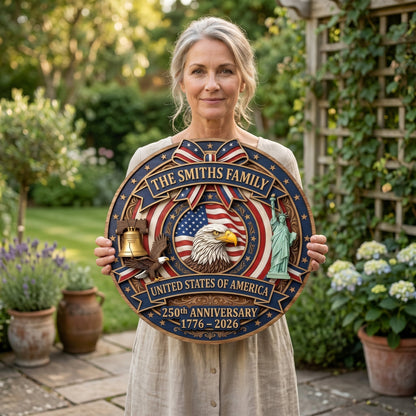 🎖️ Personalized USA 250th Anniversary Wooden Wall Sign – “A Nation’s Legacy, A Family’s Pride”