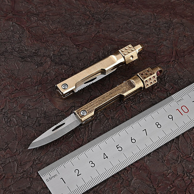 🔥 Mini Brass Dice Folding Knife – Compact EDC Keychain