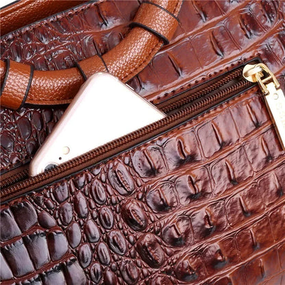 Women Croc Embossed Ring Handle Handbag