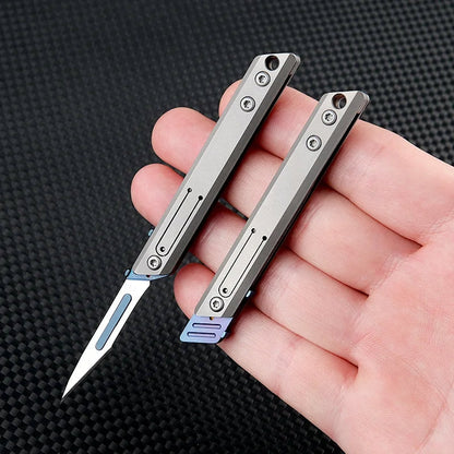 🔪 Titanium Mini Utility Knife – 10 Replaceable Blades