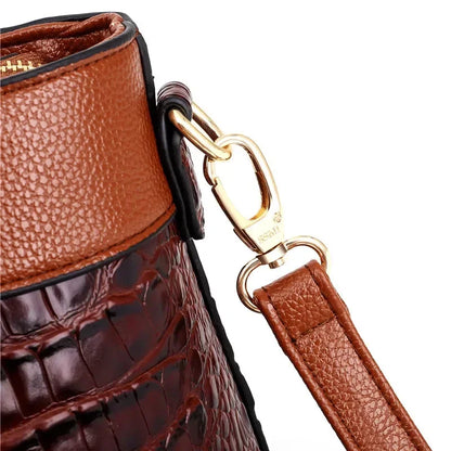 Women Croc Embossed Ring Handle Handbag