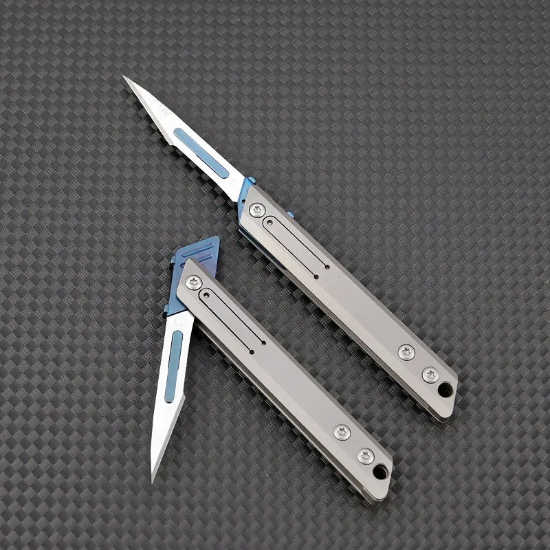🔪 Titanium Mini Utility Knife – 10 Replaceable Blades