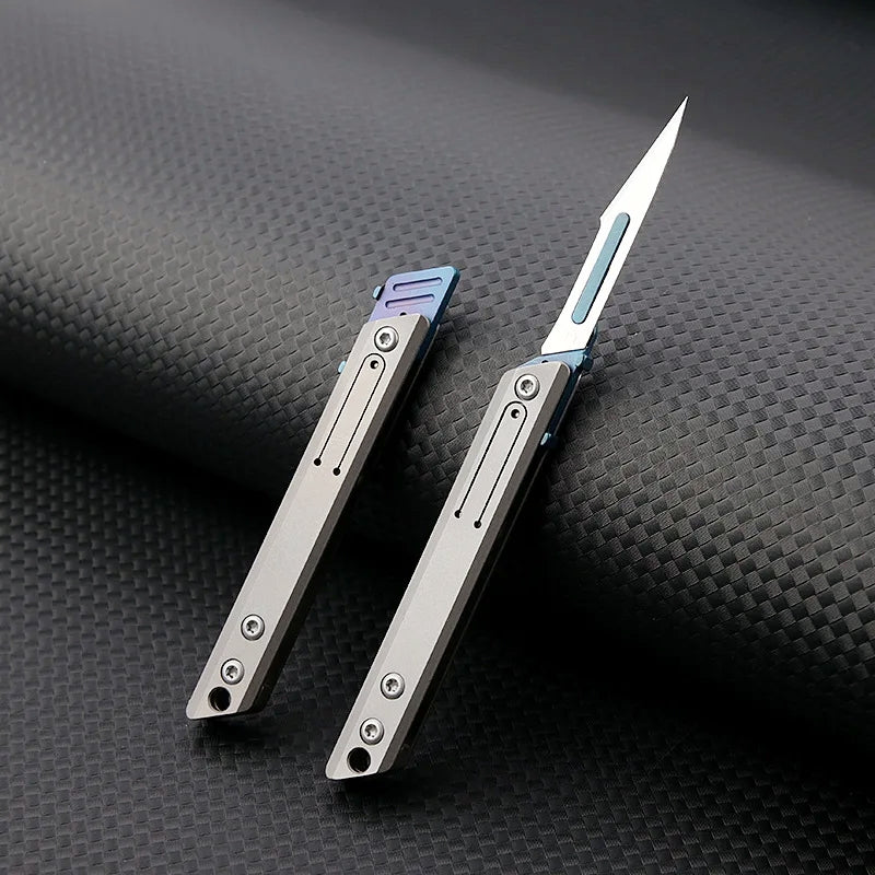 🔪 Titanium Mini Utility Knife – 10 Replaceable Blades