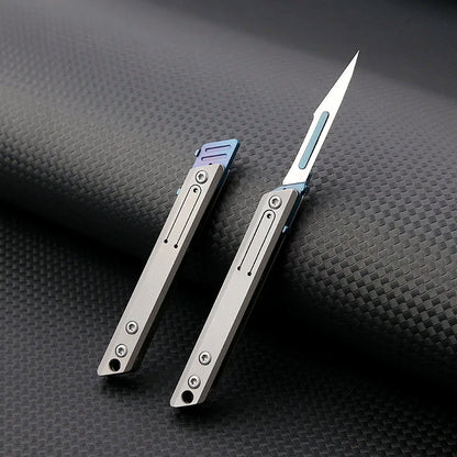 🔪 Titanium Mini Utility Knife – 10 Replaceable Blades