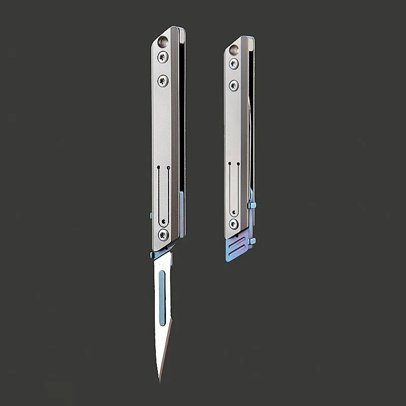 🔪 Titanium Mini Utility Knife – 10 Replaceable Blades