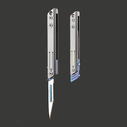 🔪 Titanium Mini Utility Knife – 10 Replaceable Blades