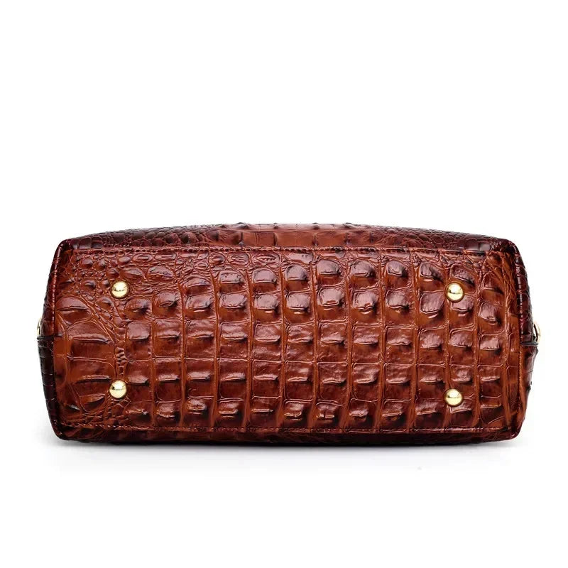 Women Croc Embossed Ring Handle Handbag