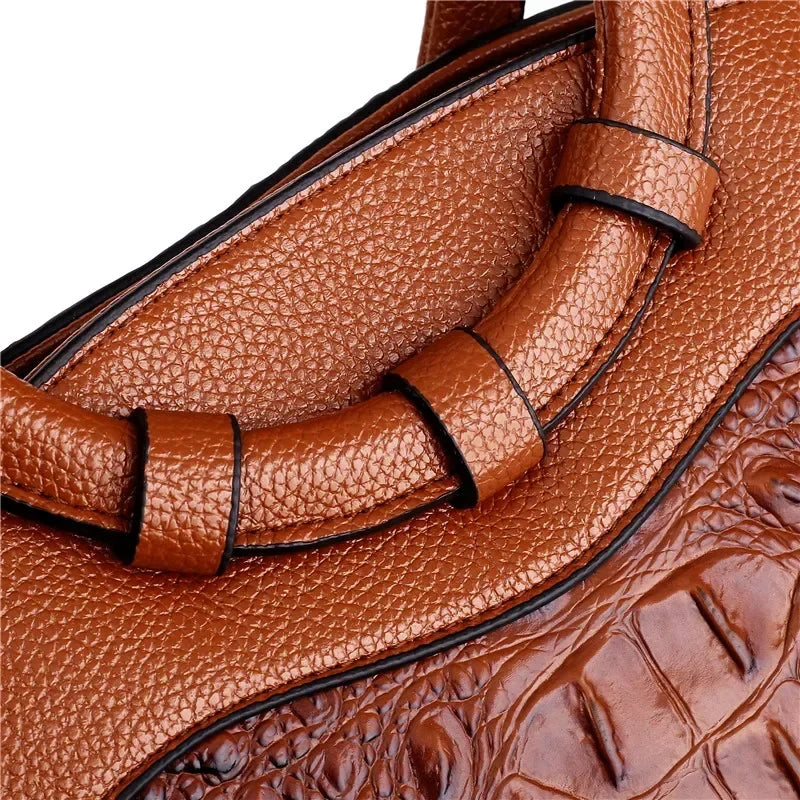 Women Croc Embossed Ring Handle Handbag