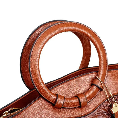 Women Croc Embossed Ring Handle Handbag