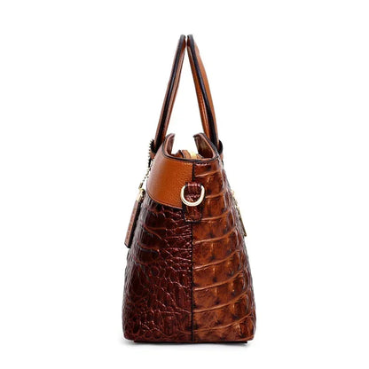 Women Croc Embossed Ring Handle Handbag