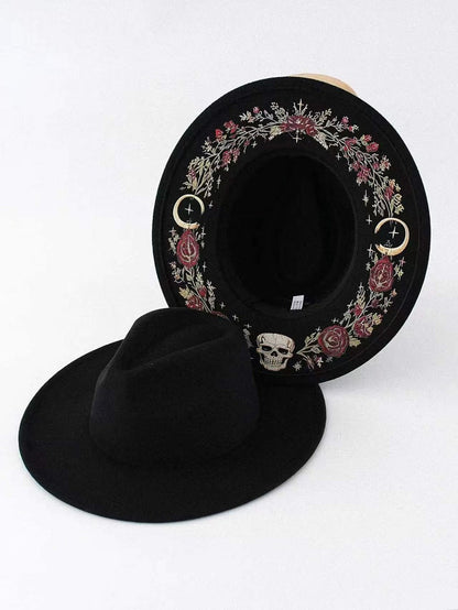 Embroidered Wide Brim Western Hat — Hidden Under-Brim Art, 9 Mystical Designs