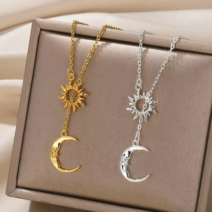 Sun Moon Pendant Necklace Daily Wear