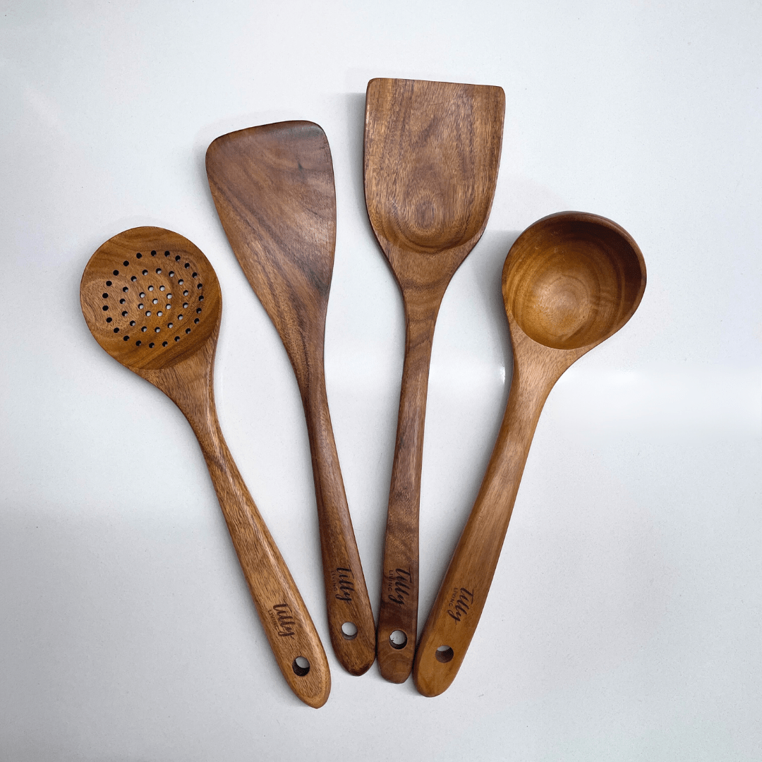 🌿 100% Pure Teak Wooden Kitchen Utensils – No Harsh Chemicals, Gentle on All Cookware🍴