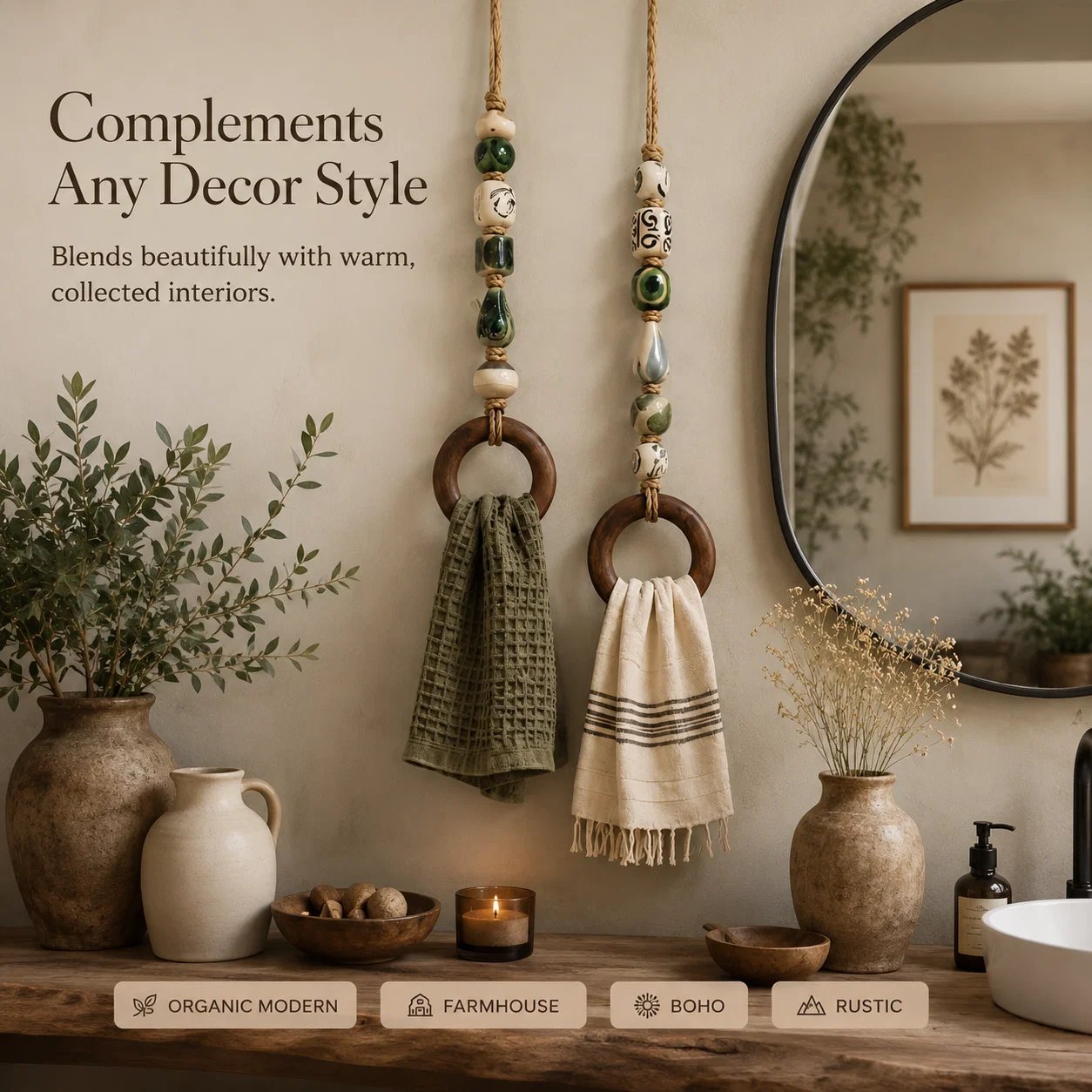 ✨Decorative Beaded Towel Hanger with Wooden Ring(📦Buy 2 Free Shipping)