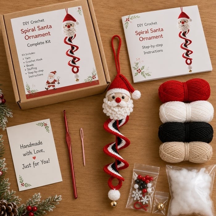 🔥 LAST DAY 49% OFF – ☃️ Crochet Snowman Spiral Ornament DIY Kit | Complete Beginner-Friendly Set with Soft Yarn, Crochet Hook, Festive Beads, Snowflakes & Step-by-Step Guide 🧶🎄✨