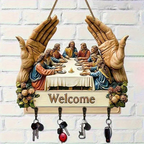 ✝️ Handcrafted Wooden Jesus and Disciples Wall Art Key Hook