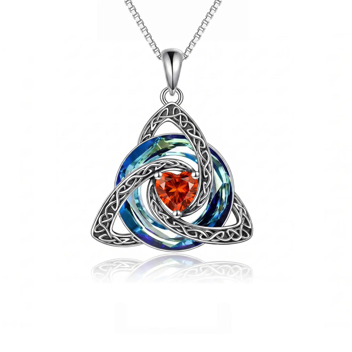 Birthstone Celtic Trinity Knot Necklace – Silver-Plated Crystal Pendant Jewelry
