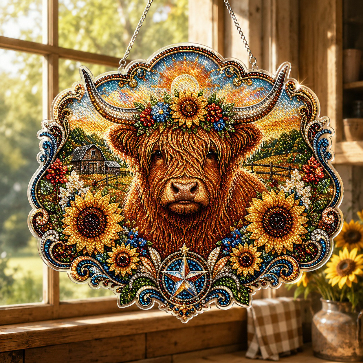 🦬🌻✨Highland Cow Diamond Art Hanging Ornament Kit